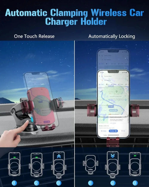 15W Wireless Car Charger - Smart & Fast Charging, Enhanced Suction Power