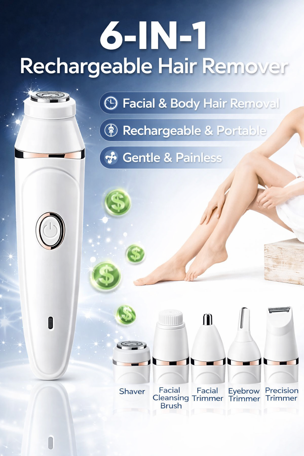 7 in 1 Face Razor for Women, Instant & Painless Beauty Tools Kit for All Skin