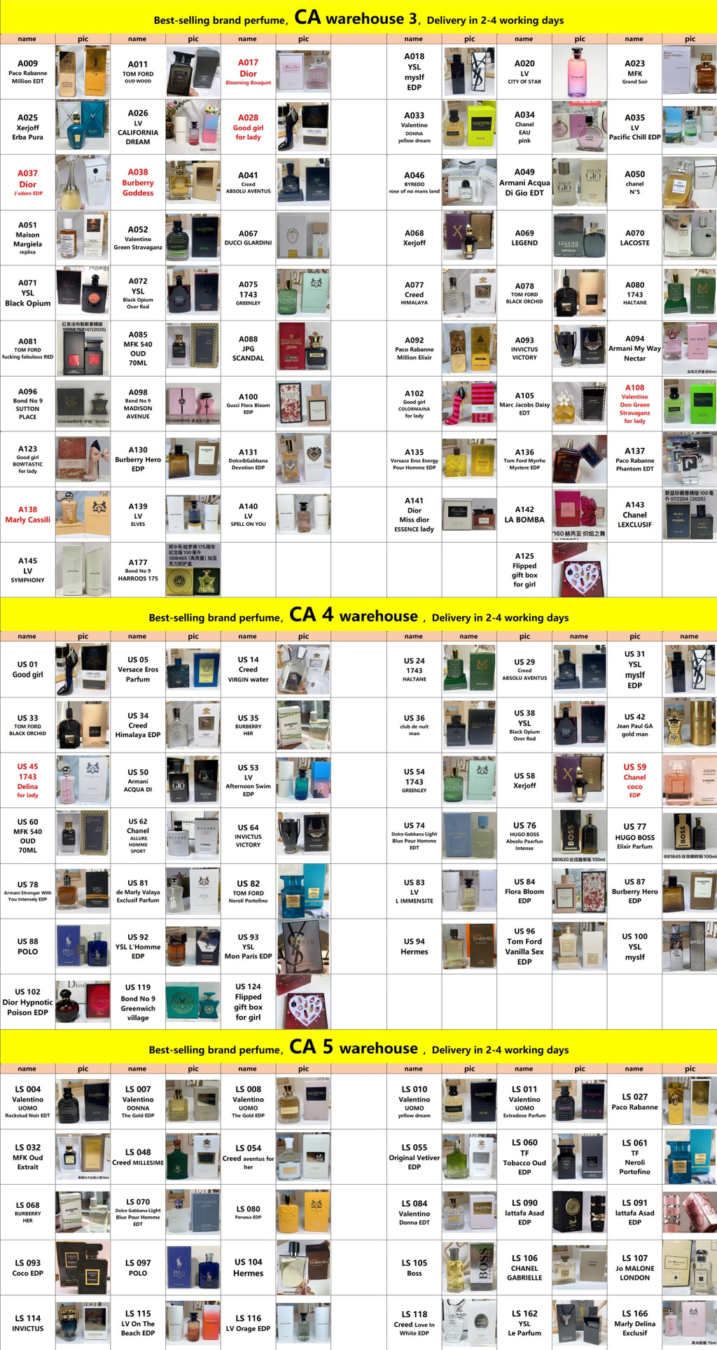 Packages of 10 selected perfumes
